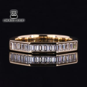 Antique Channel Set Designer Band For Propose, Sparky Baguette Cut Colorless Moissanite S925/ 10K/ 14K/ 18K/ PT950 Solid Metal Wedding Band