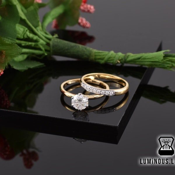 Moissanite Bridal Set, 1.5CT Round Cut Moissanite Engagement Ring, 14k White Gold Wedding Ring Set, Anniversary Ring Bridal Ring Set For Her