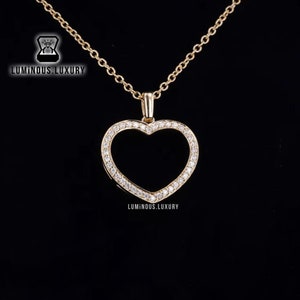 Forever Pave Moissanite Open Heart Necklace, Fiery Round Brilliant Cut Engagement Pendant With Cable Chain, Minimalist Love Necklace For Her