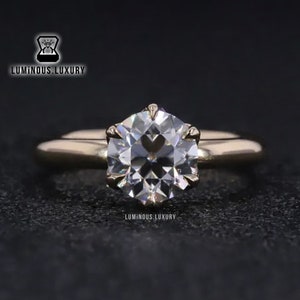 1.5/ 2/ 2.5 Carat Old European Round Cut Moissanite Wedding Ring, 6 Claw Prong Tulip Basket Set Anniversary Ring, Solitaire Ring For Mother