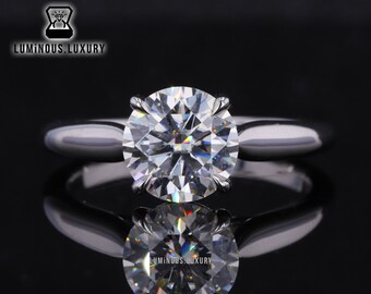 Pinch Shank Cathedral Set Solitaire Moissanite Ring: Delicate 1.5/2.25/3.5 Carat Round Cut Promise Ring, 4 Claw Prong Silver Wedding Ring
