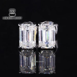 Single Stone Push Back Style Stud Earrings, 1/ 2/ 3 TCW Emerald Cut Moissanite Earrings, Four Claw Prong Tulip Basket Set Solitaire Earrings