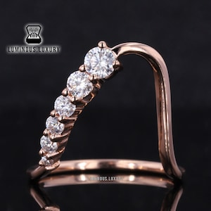 Wavy Nesting Wedding Band: Round Cut Colorless Moissanite Celebrity Style Vanki Engagement Band, Deep Curved Band, Party Wear Band For Girls