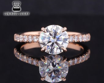 Moissanite Engagement Ring: 4 Claw Prong Cathedral Set Promise Ring, 1.15/ 2/ 2.75 Carat Round Cut Anniversary Ring, Valentine's Day Gift