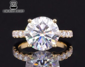 Hidden Halo Moissanite Engagement Ring: Unique High Profile Basket Setting Wedding Ring, 2.50/3.50/4.50 Carat Round Cut Ring Gift For Mother