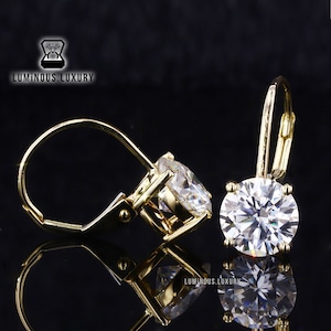 Moissanite Dangle Earrings: 1.60/2.40/4 TCW Round Cut Drop Earrings, Engagement Earrings, 14K Yellow Gold Earrings, Birthday Gift For Her