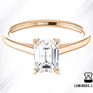 1.75 CT Colorless Emerald Moissanite Engagement Ring | Classic Solitaire Ring, 10K 14K 18K White Yellow Rose Gold Claw Prongs Wedding Ring