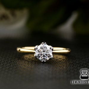 Two Tone Classic Solitaire Colorless Moissanite Engagement Ring, 1 Carat Round Cut Four Prongs Anniversary Ring, Promise Ring Gift