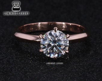 Solitaire Moissanite Engagement Ring, Classic 1.25/2/2.75 Carat Round Brilliant Cut 6 Prong Knife Edge Shank Bridal Ring, Mother's Day Gift