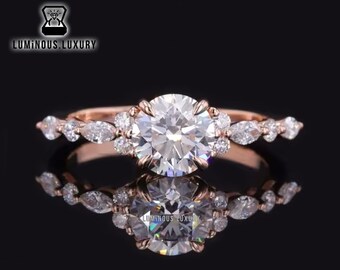 Vintage Cluster Set Wedding Ring, 1.25/2/2.25 Carat Round Cut Moissanite Anniversary Ring, Delicate Engagement Ring, Love Proposal Ring Gift