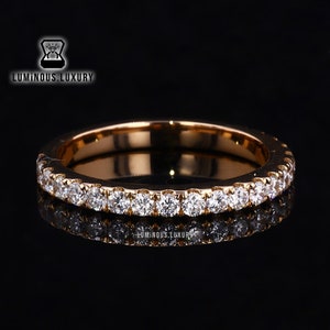 Colorless Moissanite Wedding Band, Round Brilliant Cut Stacking Band For Wifey, Comfort Fit 3/4 Eternity Matching Band For Engagement Ring