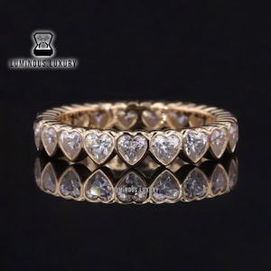 Full Bezel Set Eternity Wedding Band, Pretty Heart Cut Colorless Moissanite Matching Band For Ring, Valentine Special Gift For Girlfriend