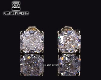 1.3/2.3/3.6 TCW Square Radiant Cut Moissanite Stud Earrings: Solid Gold Wedding Earrings, Anniversary Gift, 4 Prong Push Back Stud Earrings