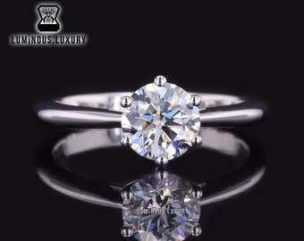 6 Prong Set Taper Band Ring, Classic Solitaire Wedding Ring, Sparky 1.15/2/2.75 Carat Round Cut Moissanite Anniversary Ring, Graduation Gift