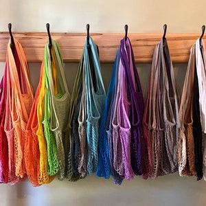 Mesh Market Bag Long Handle Hand Dyed 100% Cotton Net String image 4