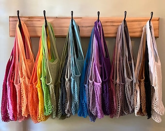 Mesh Market Bag Long Handle Hand Dyed 100% Cotton Net String Shopping Reusable Farmers Produce Eco-Friendly Zero Waste Gift Ladies Men Teens