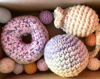 Lot of Crochet Catnip Cat Toys Interactive Box Handmade Ball Donut Knit Mouse Felted Wool Balls Gift for Cat Lover Eco Friendly Mother's Day