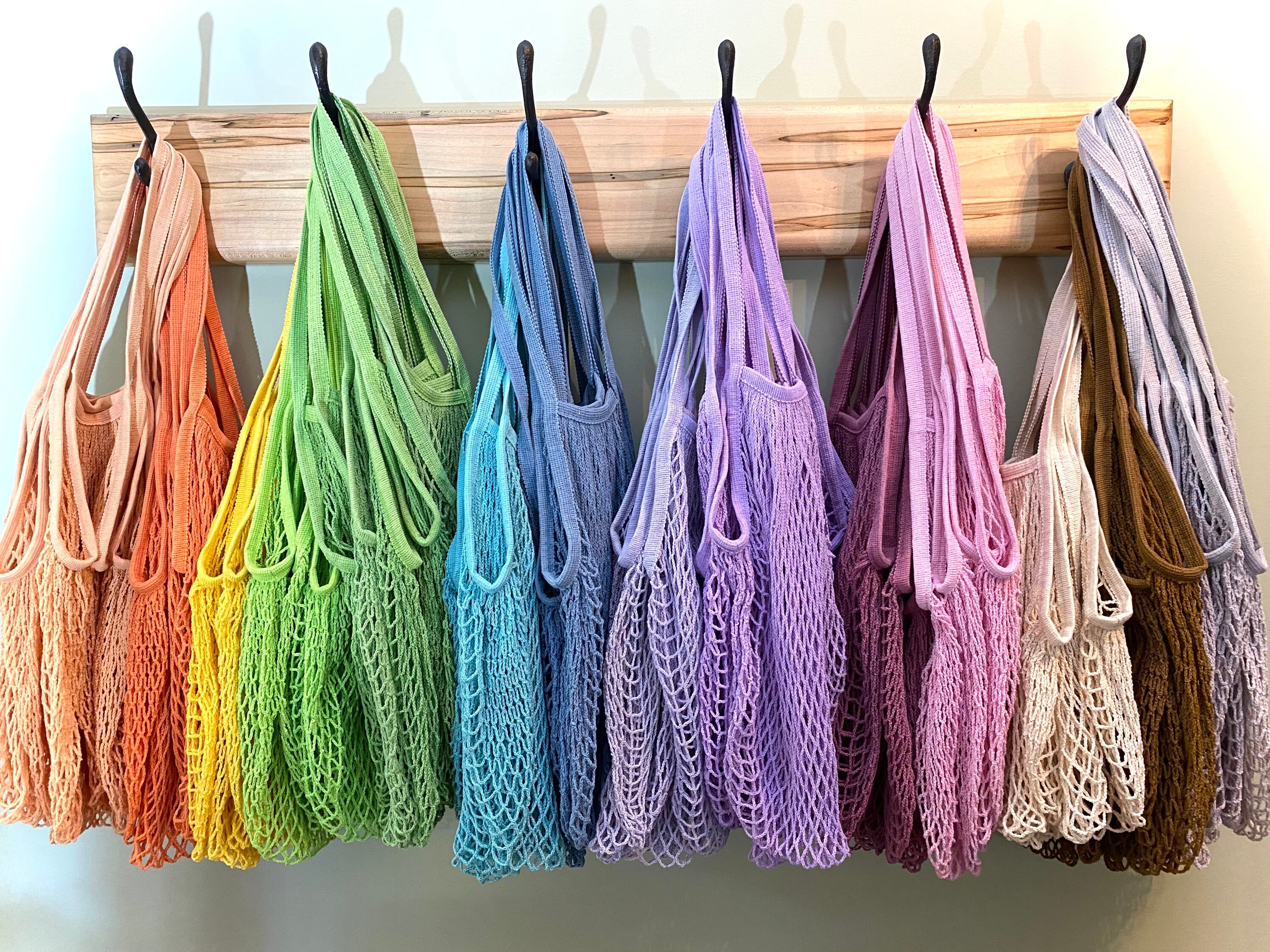Mesh Market Bag Long Handle Hand Dyed 100% Cotton Net String Shopping…