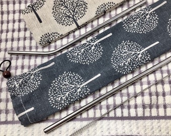 Metal Straws Stainless Steel Straw Set Straight Bent Brush Reusable Washable Zero Waste Travel Lot Eco Friendly Gift Bag Camping 8.5 Trees