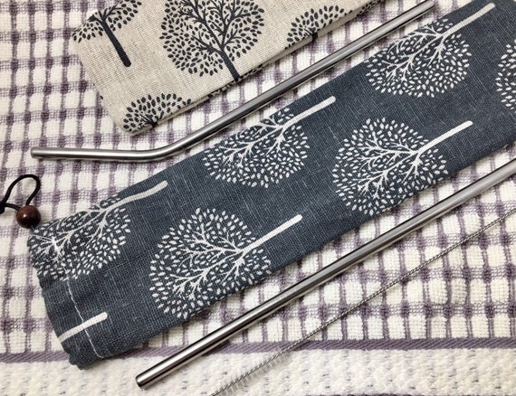 Metal Straws Stainless Steel Straw Set Straight Bent Brush Reusable Washable Zero Waste Travel Lot Eco Friendly Gift Bag Camping 8.5 Trees