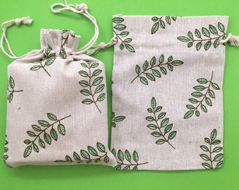 Gift Bags Natural Cotton Linen Drawstring Reusable Washable Biodegradable Wrapping Zero Waste No Paper Eco Friendly Tree Leaves Presents
