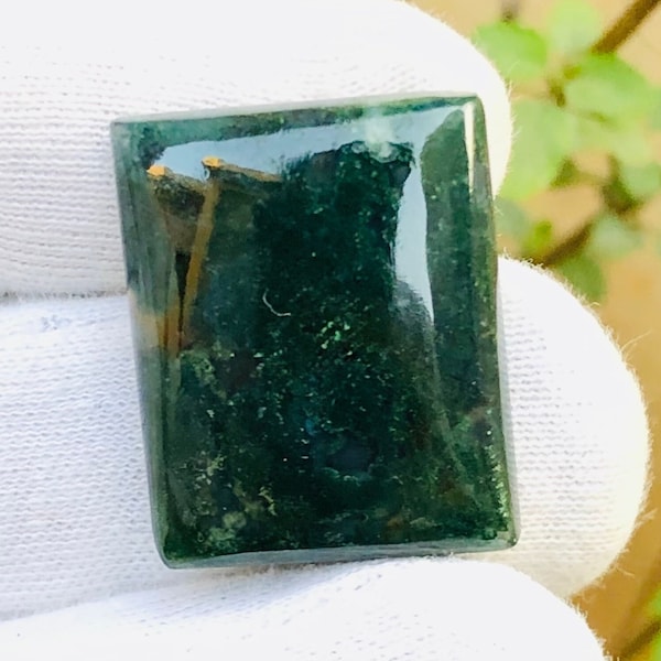 Natural Moss Agate Cabochon / High Quality Green Moss Agate Gemstone / Square Shape / 40.10 Ct/ 20x25 mm. Loose Gemstone For Jewelry R-1014.
