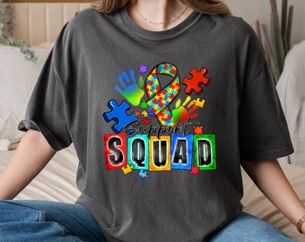 Support squad Autism png sublimation design download, Autism Awareness png, Autism ribbon png, Autism puzzle png, sublimate designs download