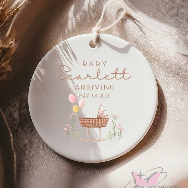 Baby Arriving Ceramic Ornament, Birth Announcement Ornament, Arriving Ornament 2024, Ideal New Parents Gift for Baby Girl or Boy