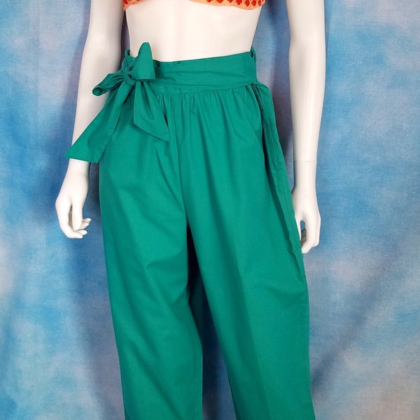 Vintage 80s Turquoise High Waisted Harem Cabana Pants w Wrap Waist/ Smart Parts/ 24”-27” w, 29” inseam