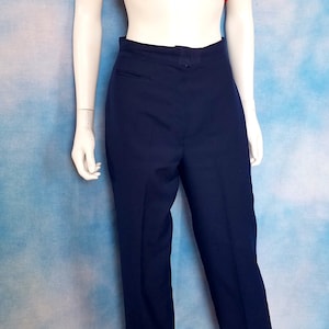 Vintage 70s Womens Navy Blue Pleated Straight Leg High Waisted Trousers/ waist 27, inseam 27.5 image 1