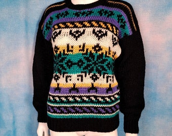 トップス vintage turtles Knit Vintage 90s Y2K Turquoise and Black Ribbed and Leopard Knit