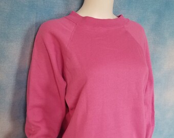 Vintage 90s Raspberry Pink Deadstock Raglan Sleeve Sweatshirt/ Hanes Her Way, Made in USA/ Size M