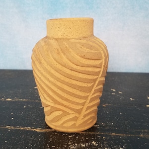 Vintage Rustic Unglazed Scored Small Clay Studio Pottery Bud Vase with Glazed Interior/ Aifadom ND, JS/ 4.5” height