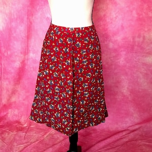 Vintage Late 60s Ruby Red Ditsy Floral Resin Coated Duck Cotton Knee Length Pencil Skirt/ Regal of California/ 27” Waist