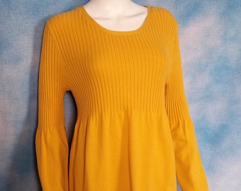 Vintage 90s Mustard Yellow Extra Long Sleeved Ribbed Flared Bottom Top/ Chadwick’s/ Size L