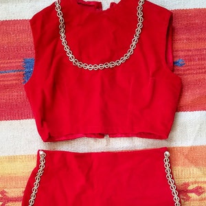 Vintage 60s Hand Made Red Velvet 2 Piece Majorette Twirler Outfit with Gold Trim/ Size XXXS or Juniors/Youth