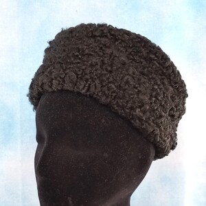 Vintage 1950s Black Persian Lamb Pillbox Hat with Grosgrain Lining/ Head Size XXS 20”, or Childrens’