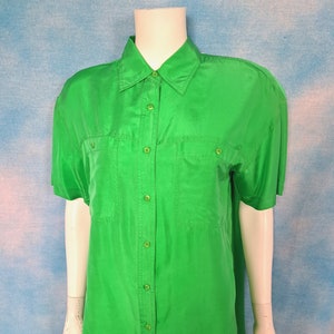 Vintage 90s Lime Peel Green Silk Camp Shirt Blouse, Deadstock with Tags/ Backroad Blues/ Size M