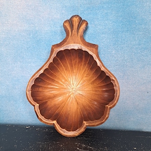 Vintage 1960s Swedish Scandinavian Rustic Folk Art Hand Carved Wooden Cloven Shaped Bowl with Decorative Handle/ Ahrneberg
