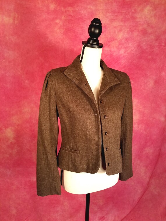 Vintage 80s Cocoa Brown Womens High-Collared Wool… - image 3