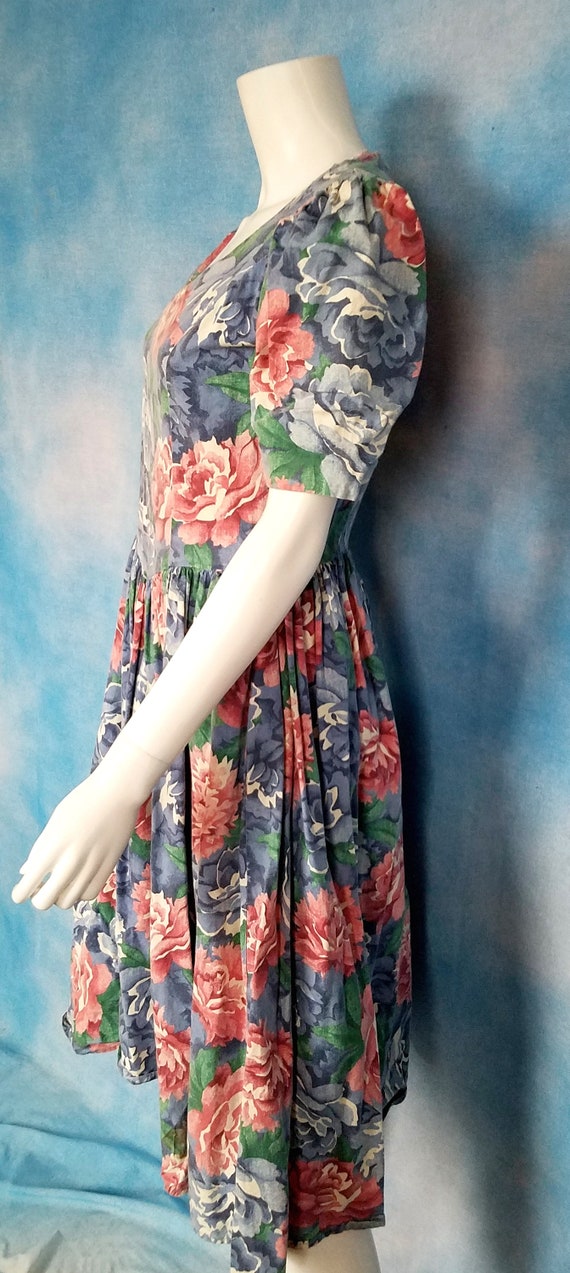 Vintage 80s Homemade Romantic Floral Puff Sleeve … - image 9