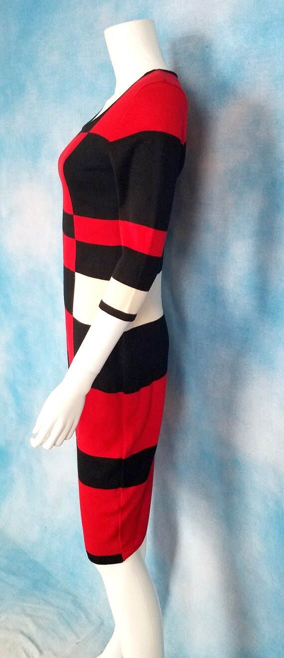 Vintage 90s Knit Bodycon Geometric Color Block Mo… - image 7