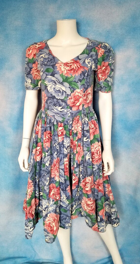 Vintage 80s Homemade Romantic Floral Puff Sleeve … - image 1