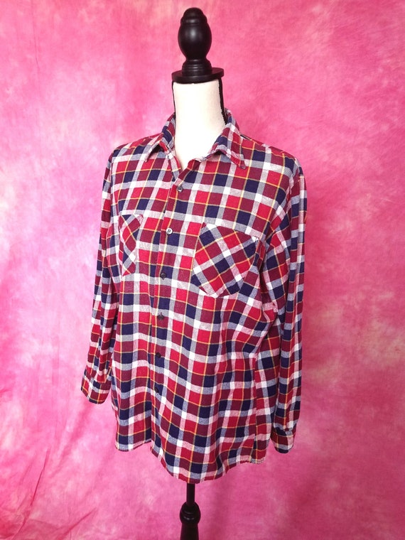 Vintage 70s or 80s Plaid Cotton Flannel Shirt/ Mi… - image 1