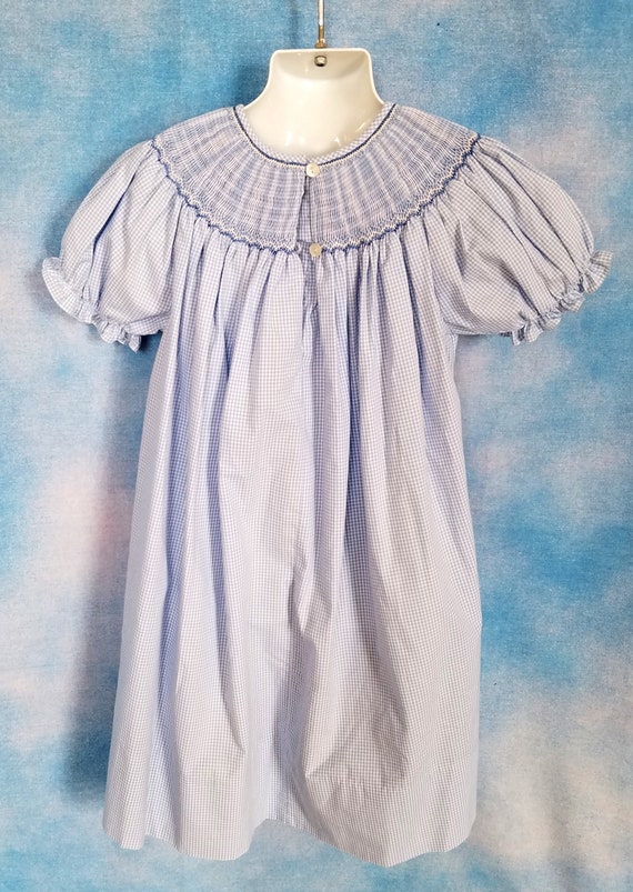 Vintage 90s Girls Blue and White Gingham Trapeze … - image 9
