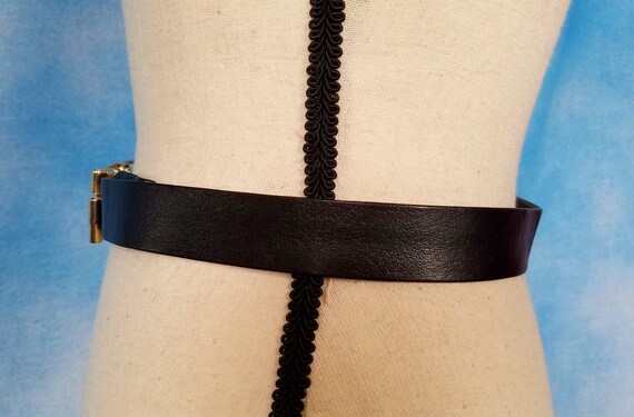 Vintage 70s Adjustable Black Leather Belt with Go… - image 6