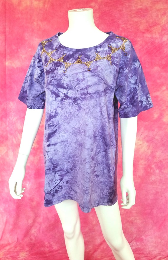Vintage 90s Lavender Tie-Dye Cotton Blend T Shirt 