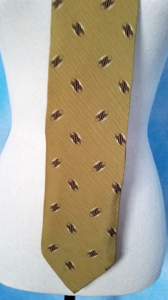 Vintage 90s Silk Necktie, Dusty Gold Crepe with B… - image 8