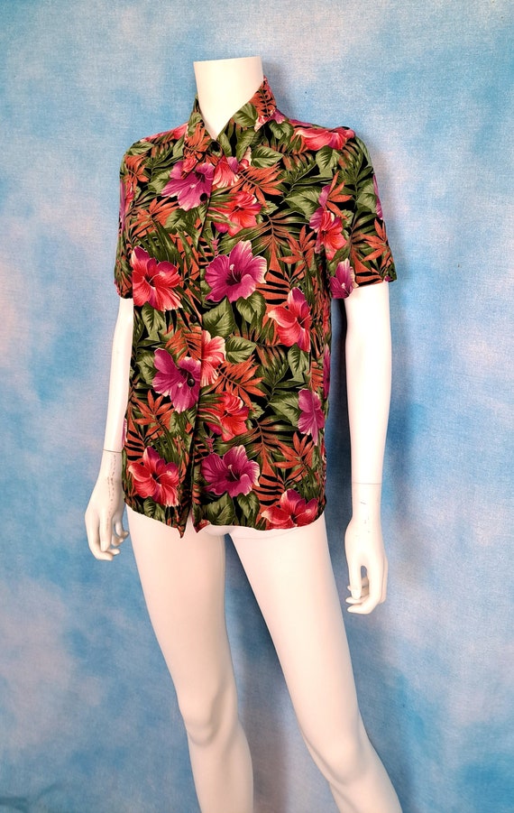 Vintage 90s Super Soft Rayon Tropical Floral Botan