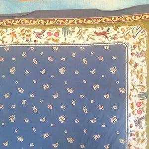 Vintage 90s Williams Sonoma French Provencal Style Large Indian Cotton Tablecloth, Animals, Fruit, Flowers/ 70&quot; x 90&quot;